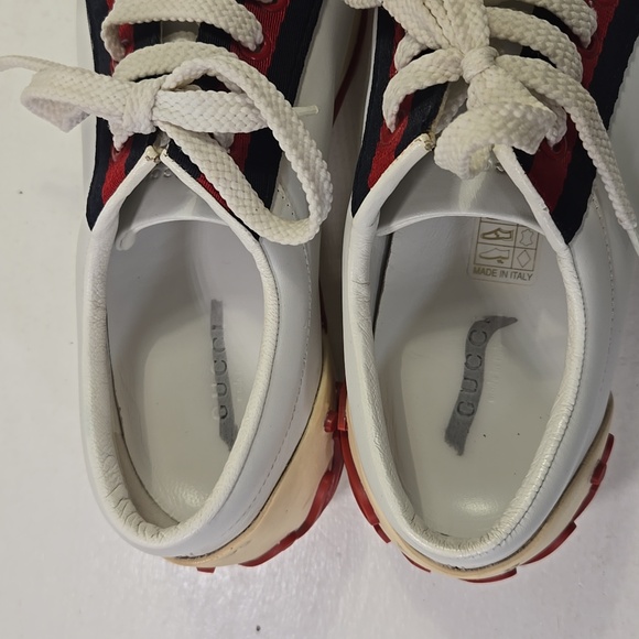 Gucci Boulevard Vintage Stripe White Leather Cursive Logo Women's Sneakers 7 - Picture 11 of 15